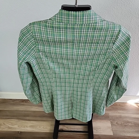 Vici Green Pink Plaid Mid Length Blazer Jacket One Button Medium - Picture 10 of 12